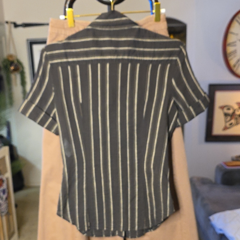 Escada Brown and Cream Striped Button Down Short Sleeve Y2k 90s See Measurements - Picture 3 of 15